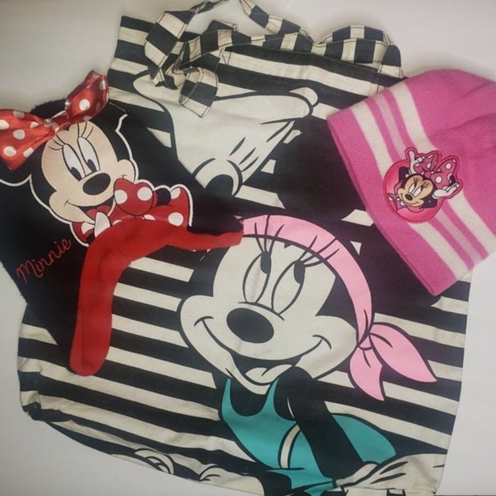 MINNIE MOUSE LOT - TOTE BAG & 2 GIRL'S WINTER HATS